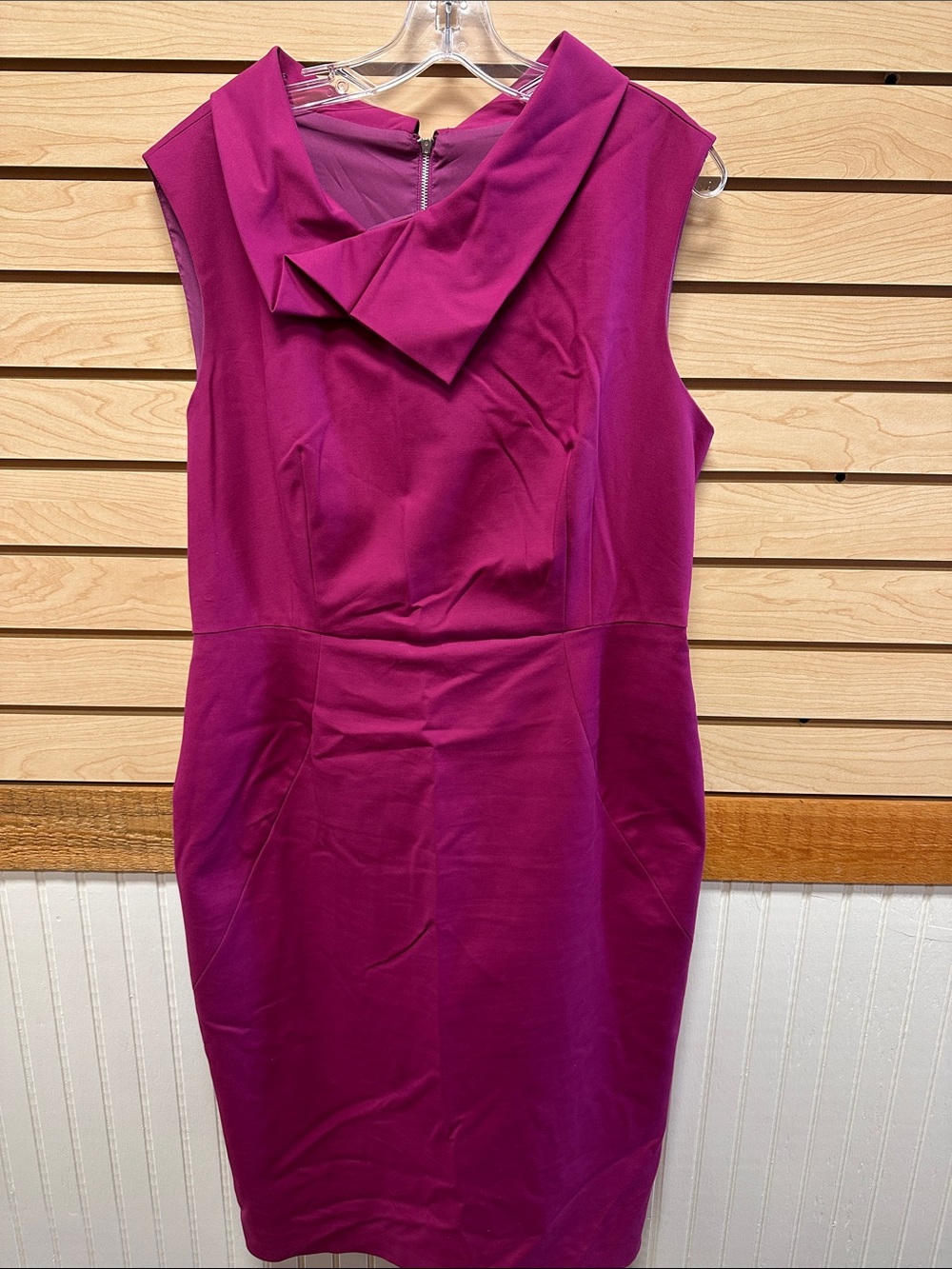 Women’s Magenta Midi Sheath Dress with Draped Neckline